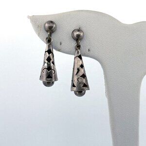 Vintage Taxco Mexico Sterling Silver 925 Cone Dangle Earrings, 3.8g Estate